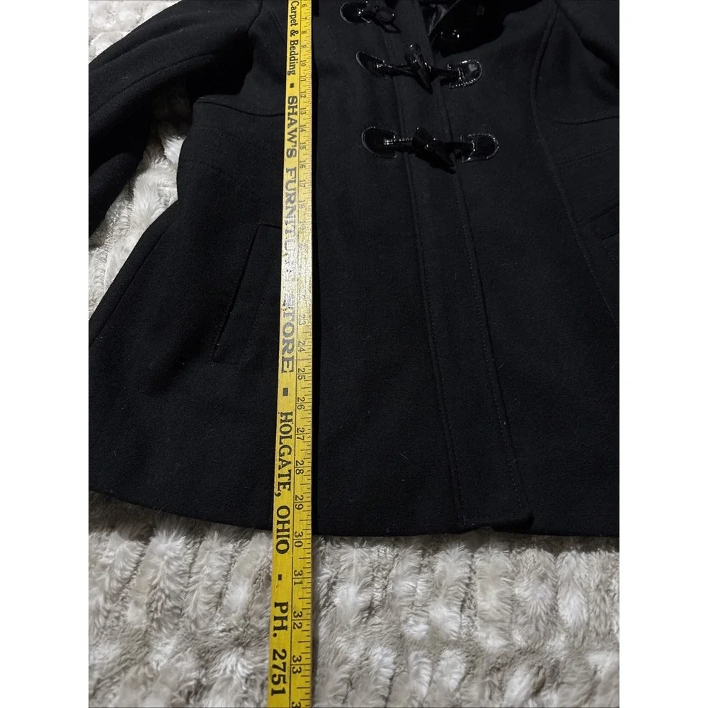 Guess Pea Coat womens Large Y2K Wool Blend Toggle Zipper Removable Hood Black